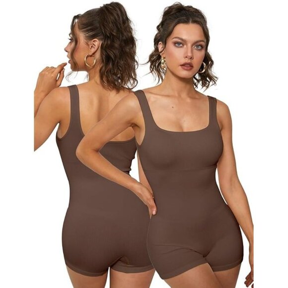 Jumpsuit for Women Cross Back One Piece Jumpsuit‎ Tummy Control Brown Medium - Picture 1 of 5